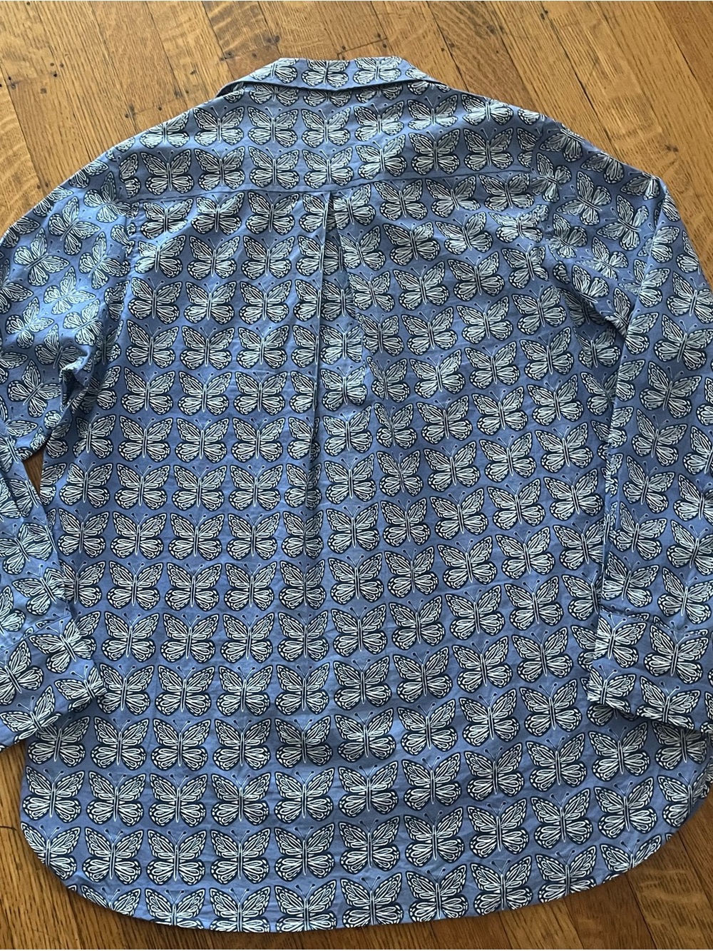 Sigrid Olsen Blue Butterfly Jacquard Button-Down Shirt - Picture 8 of 12